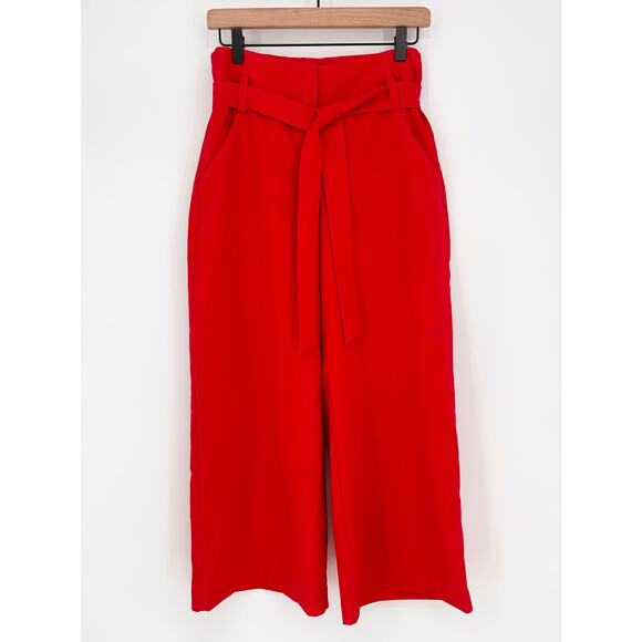 The Limited Red High-Waisted Belted Cropped Pants Size 4 - Picture 1 of 6